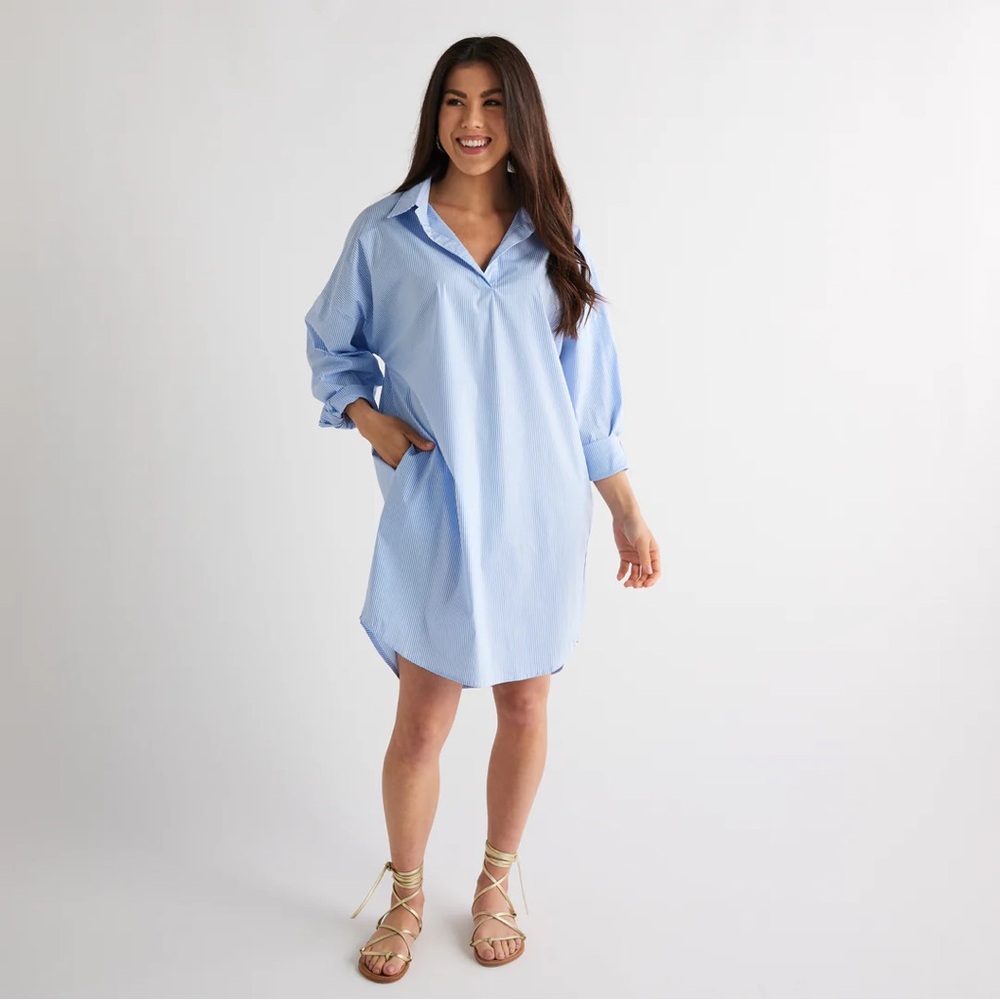 Caryn Lawn Preppy Dress in blue with navy stars